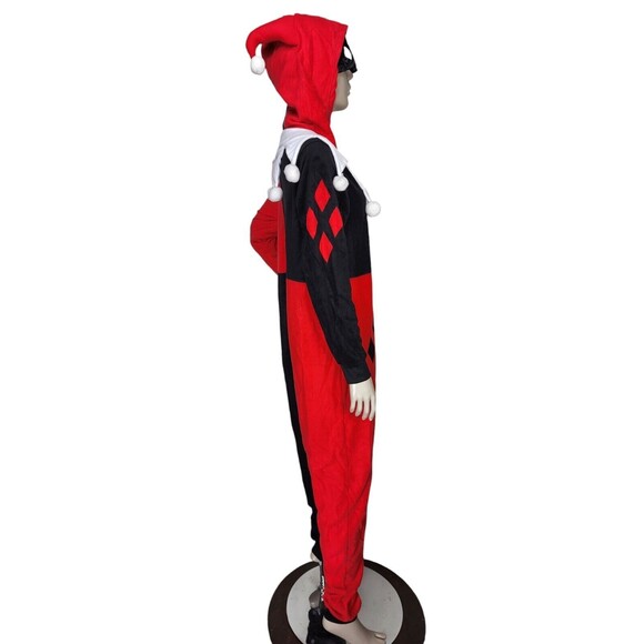 Vintage Harley Quinn DC Comics Fleece Jester Hooded Mask Cosplay Jumpsuit Med - Picture 5 of 9